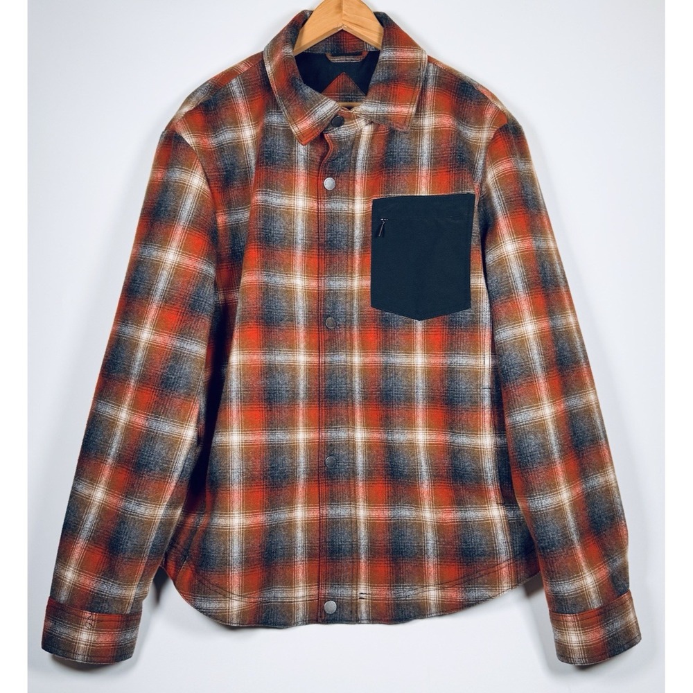 Pendleton Wool Blend Shirt Jacket Mens XL Rust Red Plaid Quilted Lined Shacket